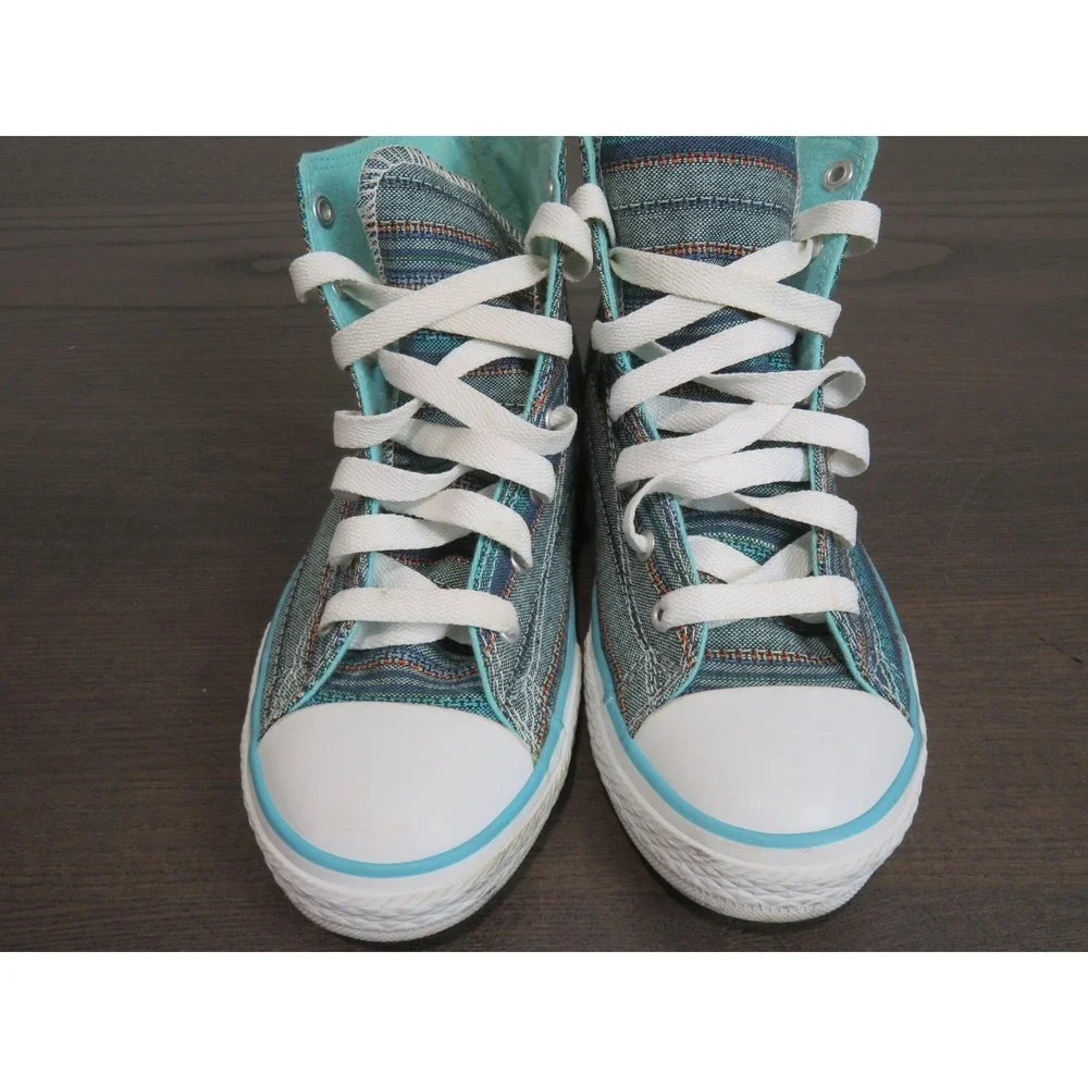 Converse All Star Shoes Youth 6 Blue Teal Striped High Top Sneakers 648866F